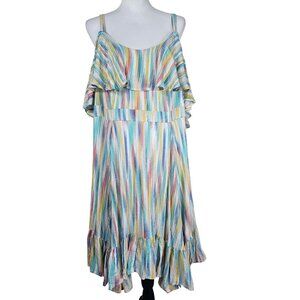 Torrid Women Pastel Rainbow Midi Dress Sz 2X Gauzy Ruffle Soft Girl Sharkbite